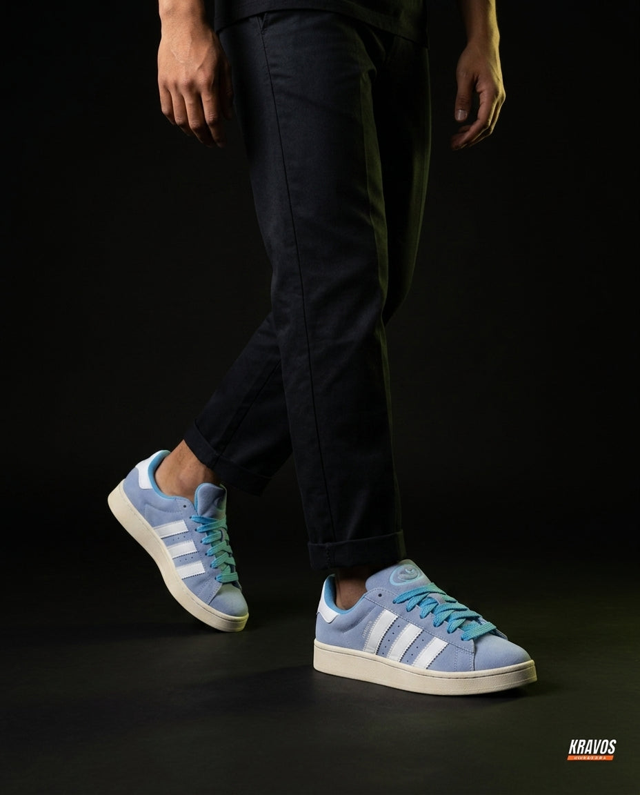 AD 00 Suede Rope-Lace Terrace Trainer Blue White Cream