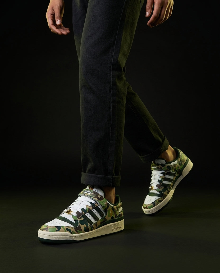 AD 84 Leather Camo-Panel Court Trainer
