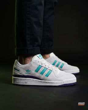 AD 84 Leather Panelled Court Trainer White Teal Purple