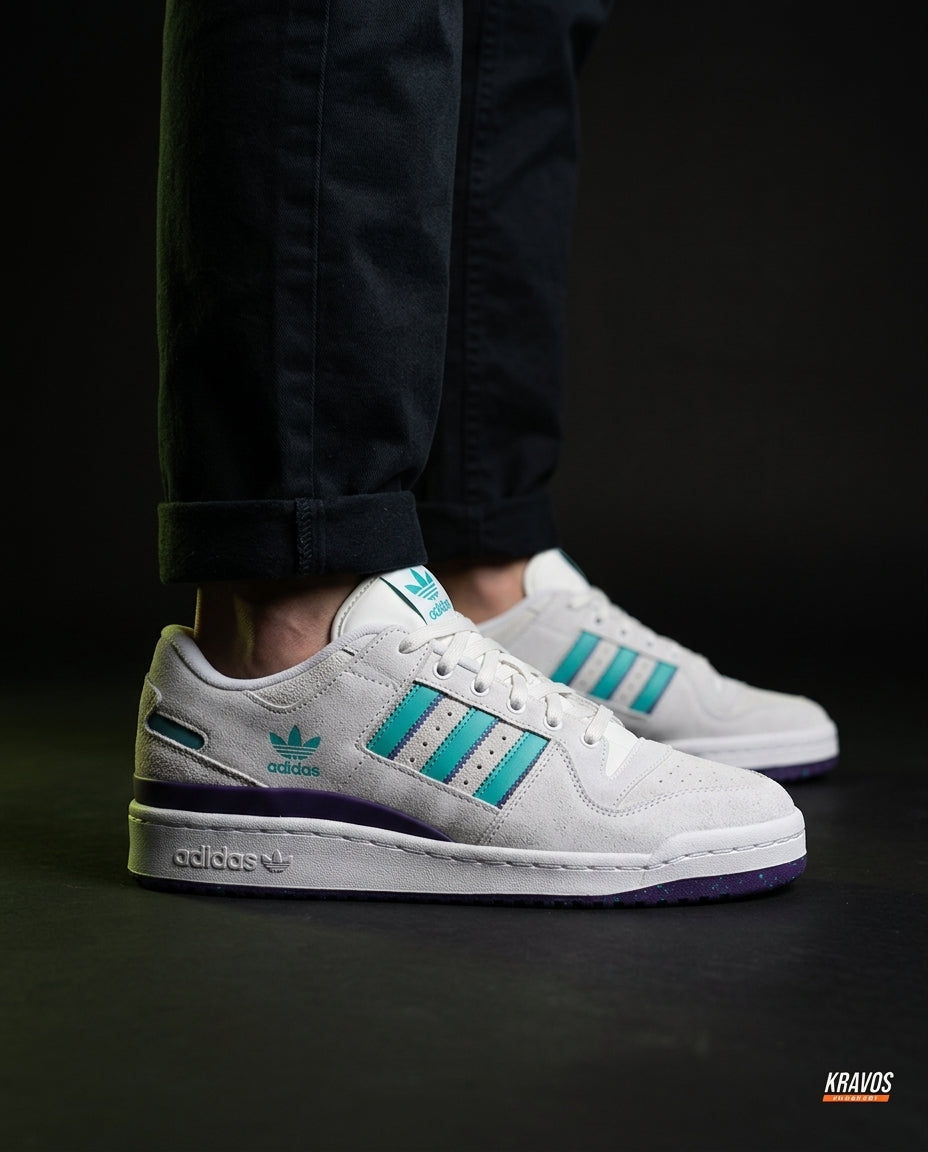 AD 84 Leather Panelled Court Trainer White Teal Purple