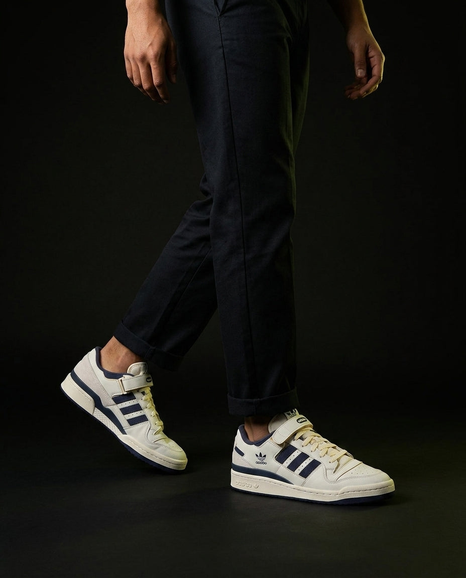 AD 84 Suede Strap Court Trainer Cream Navy