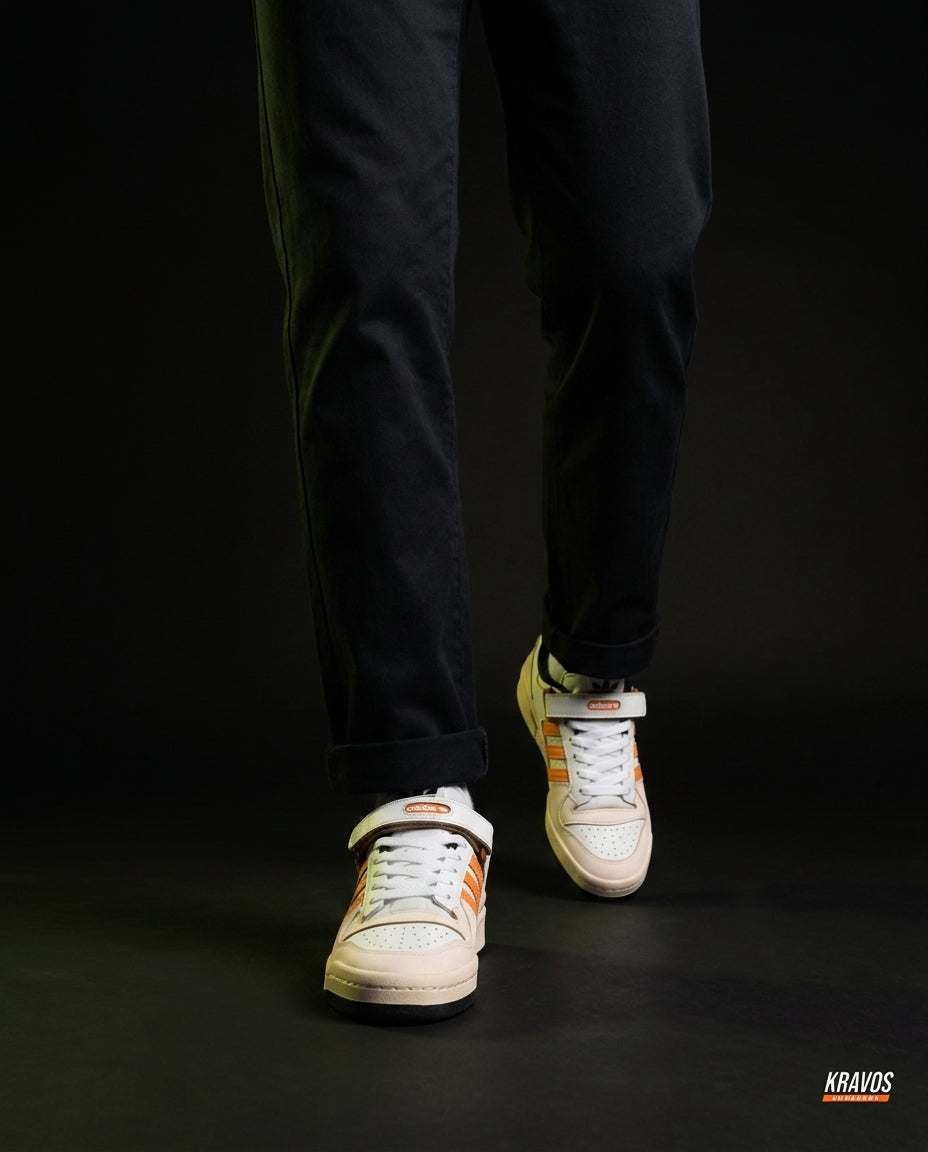 AD 84 Suede Strap Court Trainer White Orange