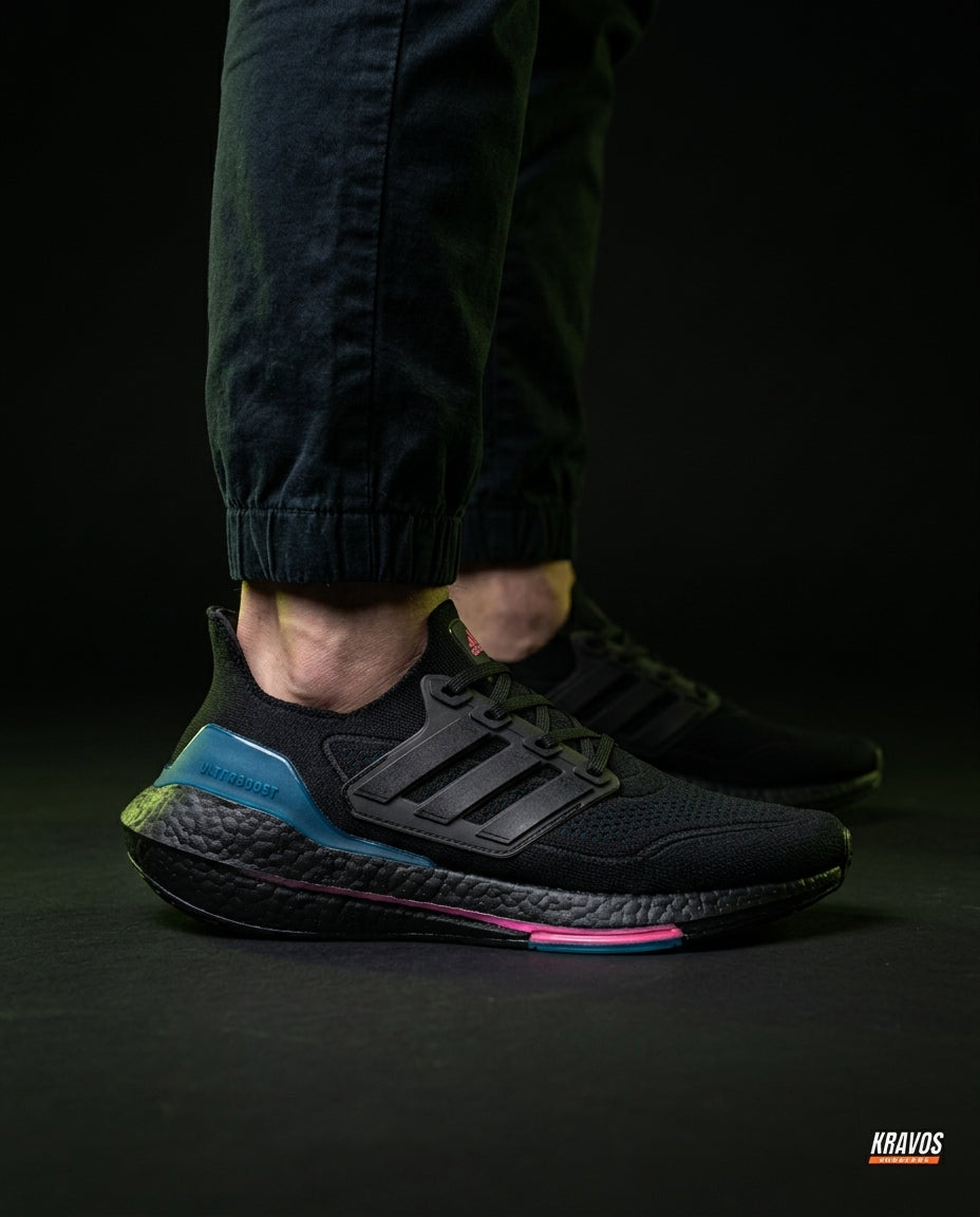 AD Knit Cage-Overlay Running Trainer Black Blue Pink