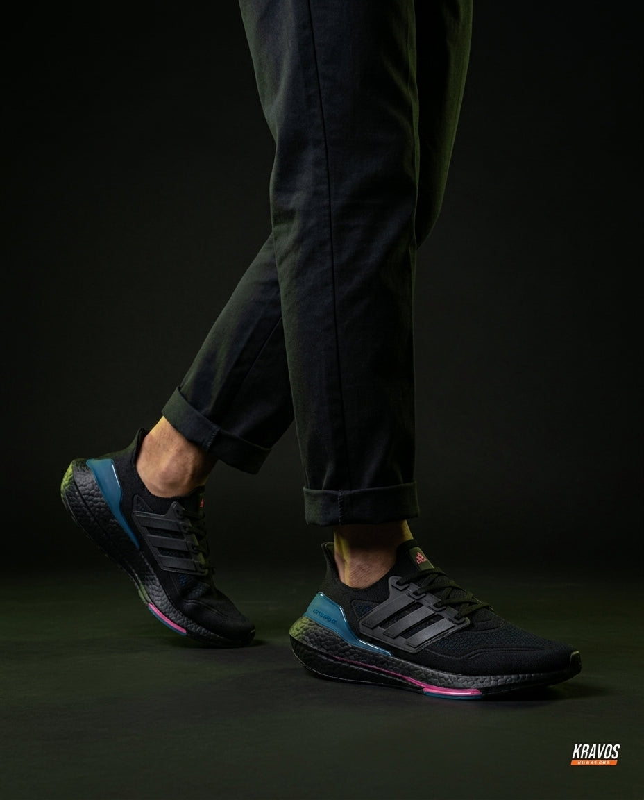 AD Knit Cage-Overlay Running Trainer Black Blue Pink