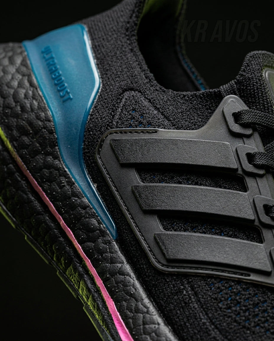 AD Knit Cage-Overlay Running Trainer Black Blue Pink