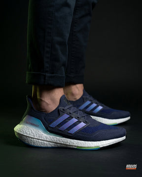 AD Knit Cage-Overlay Running Trainer Navy Blue White