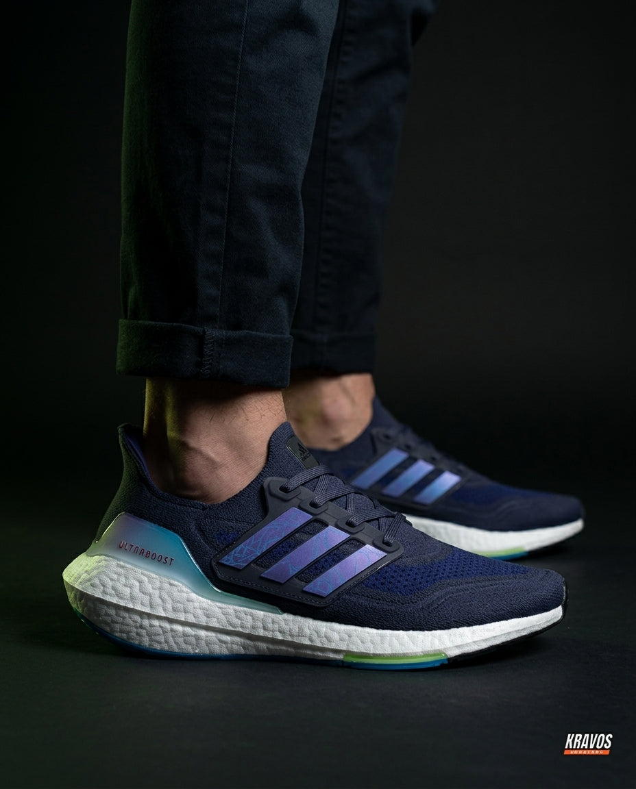 AD Knit Cage-Overlay Running Trainer Navy Blue White