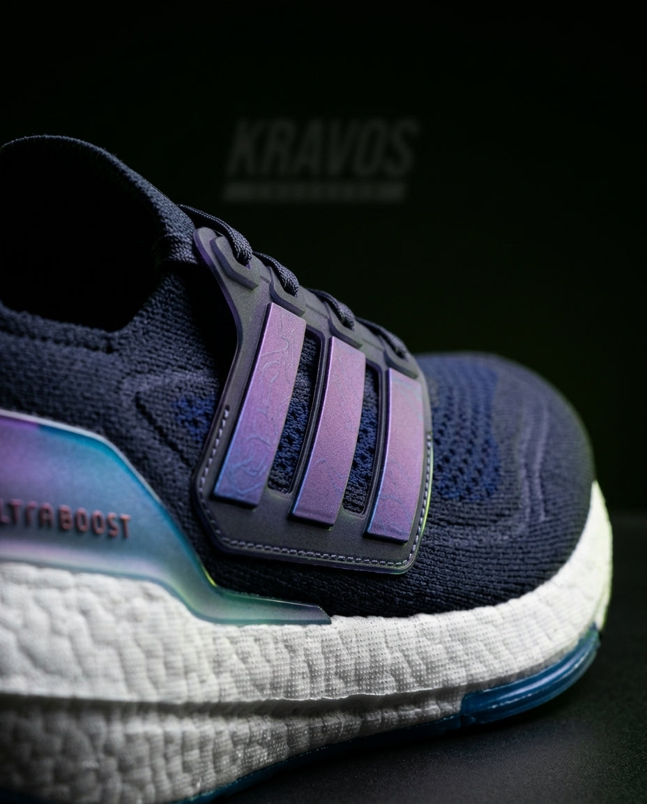 AD Knit Cage-Overlay Running Trainer Navy Blue White