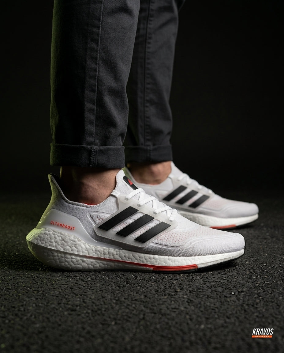 AD Knit Cage-Overlay Running Trainer White Black Red