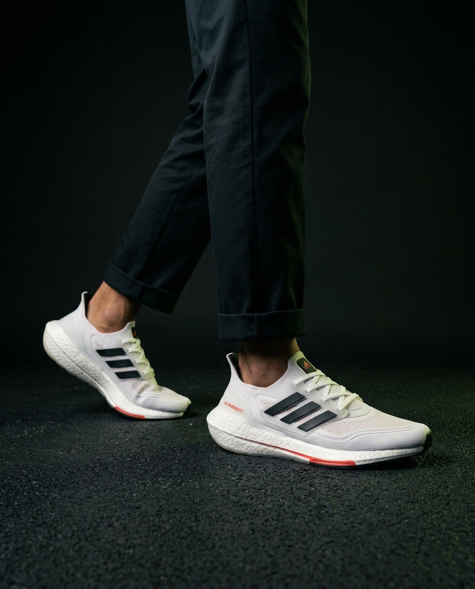AD Knit Cage-Overlay Running Trainer White Black Red
