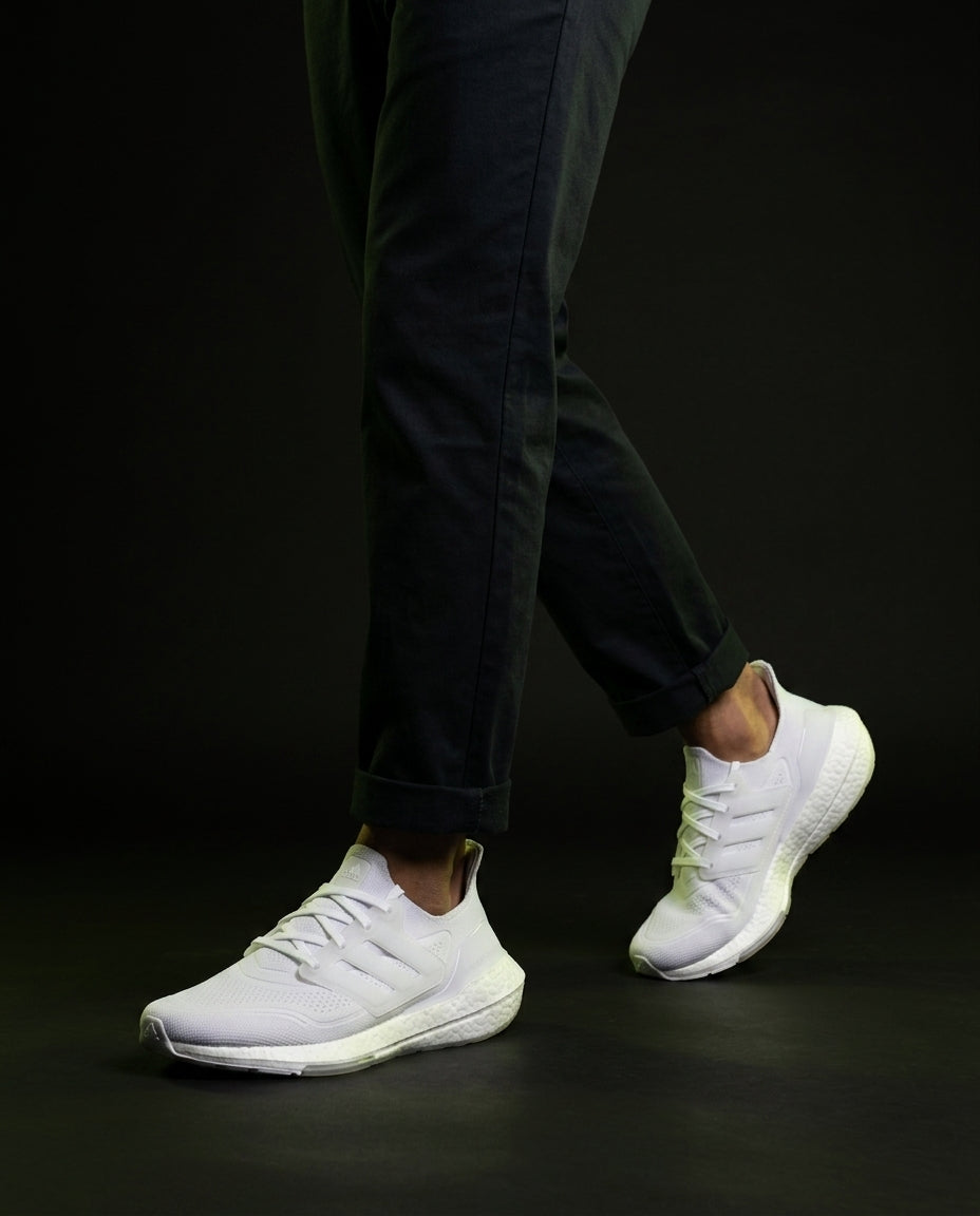 AD Knit Primeknit Layered Running Shoe Triple White