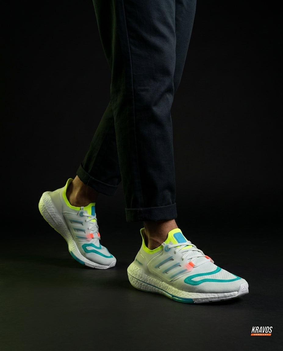 AD Knit Primeknit Layered Running Shoe White Teal Volt