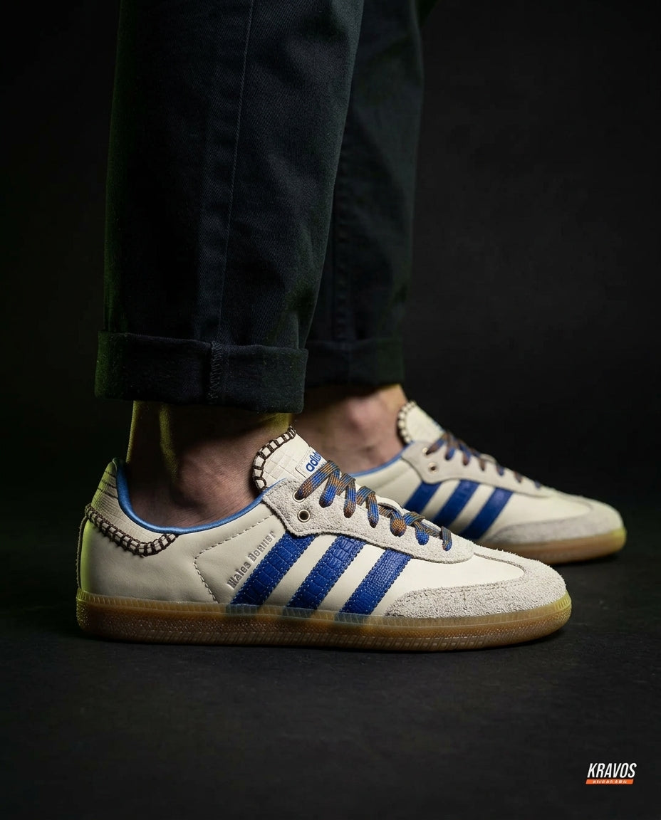 AD Leather Crochet-Tongue Terrace Trainer Cream Blue Gum