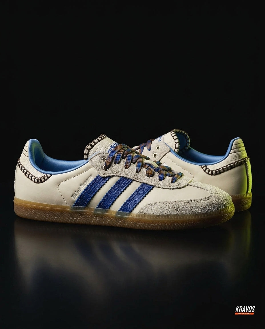 AD Leather Crochet-Tongue Terrace Trainer Cream Blue Gum