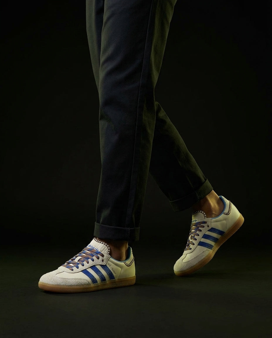 AD Leather Crochet-Tongue Terrace Trainer Cream Blue Gum