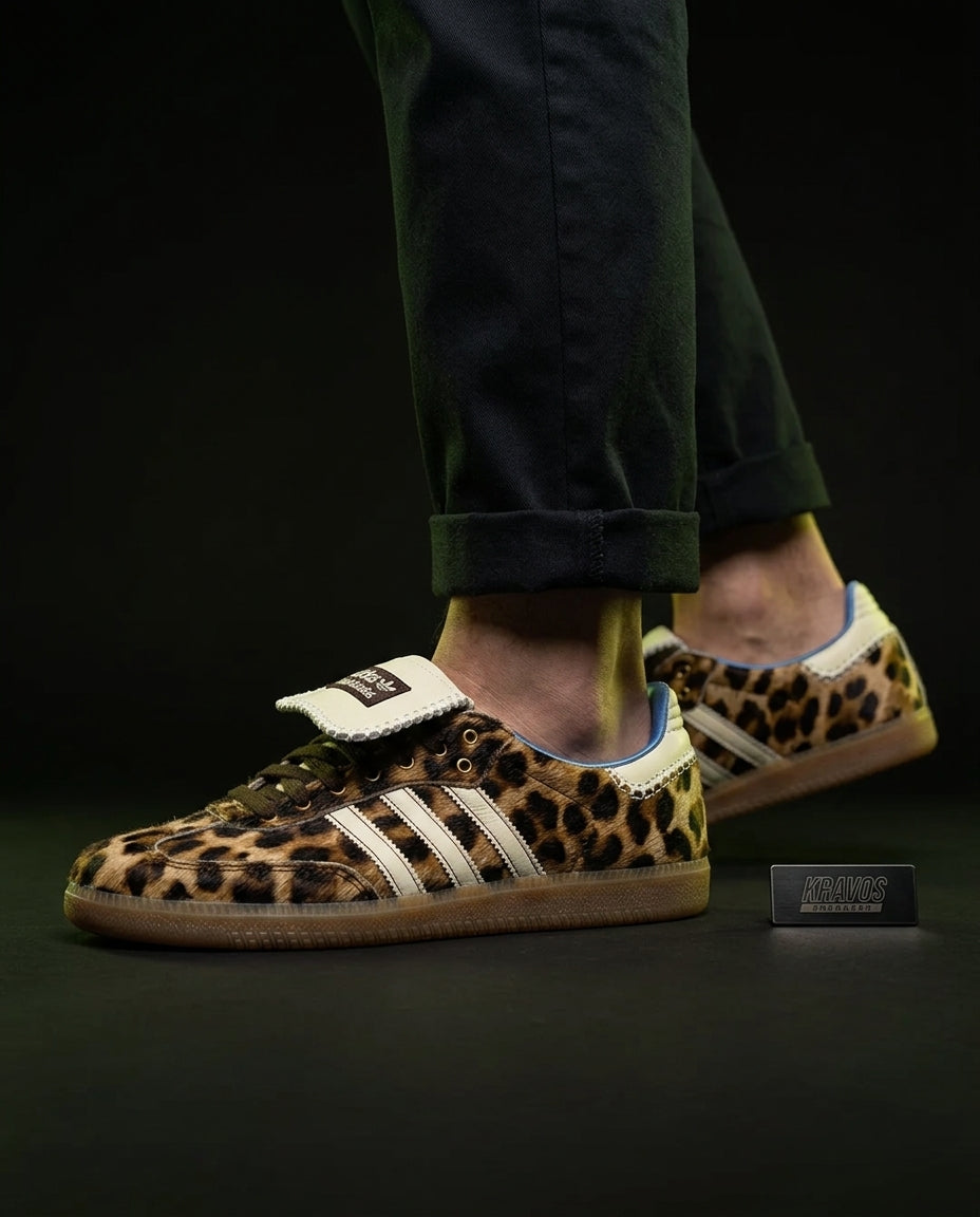 AD Leather Crochet-Tongue Terrace Trainer Leopard Print