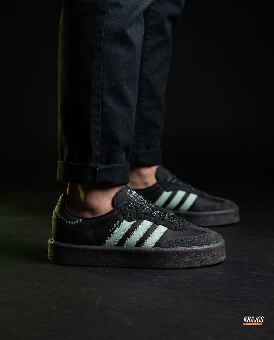 AD Leather Gum-Sole Platform Trainer Black Mint