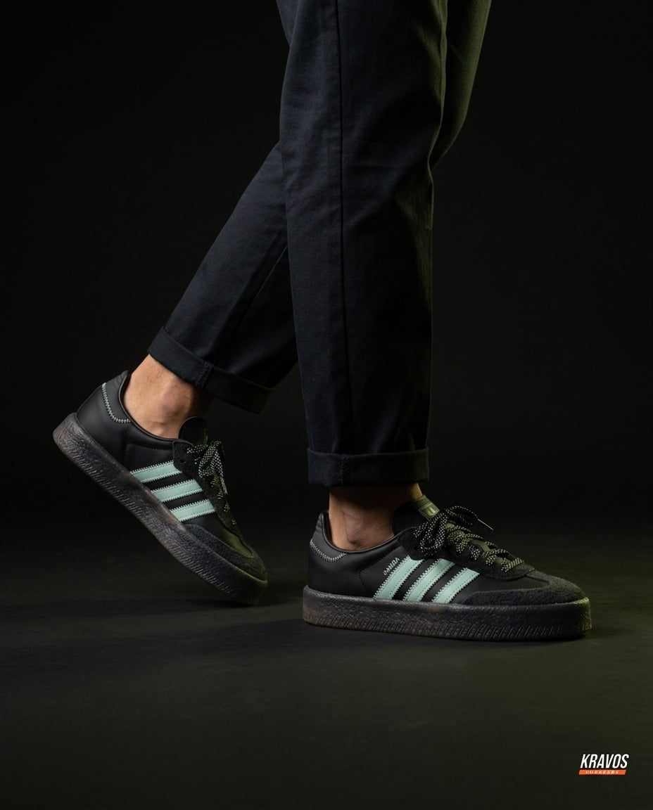 AD Leather Gum-Sole Platform Trainer Black Mint