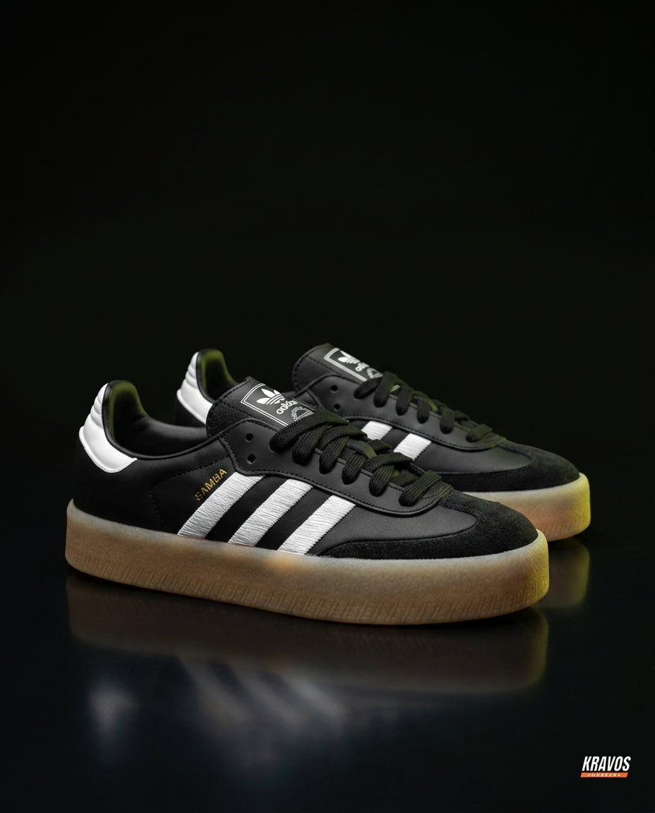 AD Leather Gum-Sole Platform Trainer Black White Gum