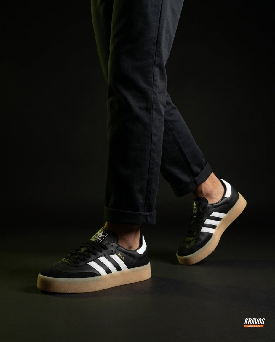 AD Leather Gum-Sole Platform Trainer Black White Gum