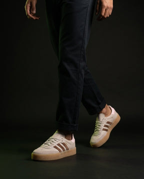 AD Leather Gum-Sole Platform Trainer Cream Brown Pink
