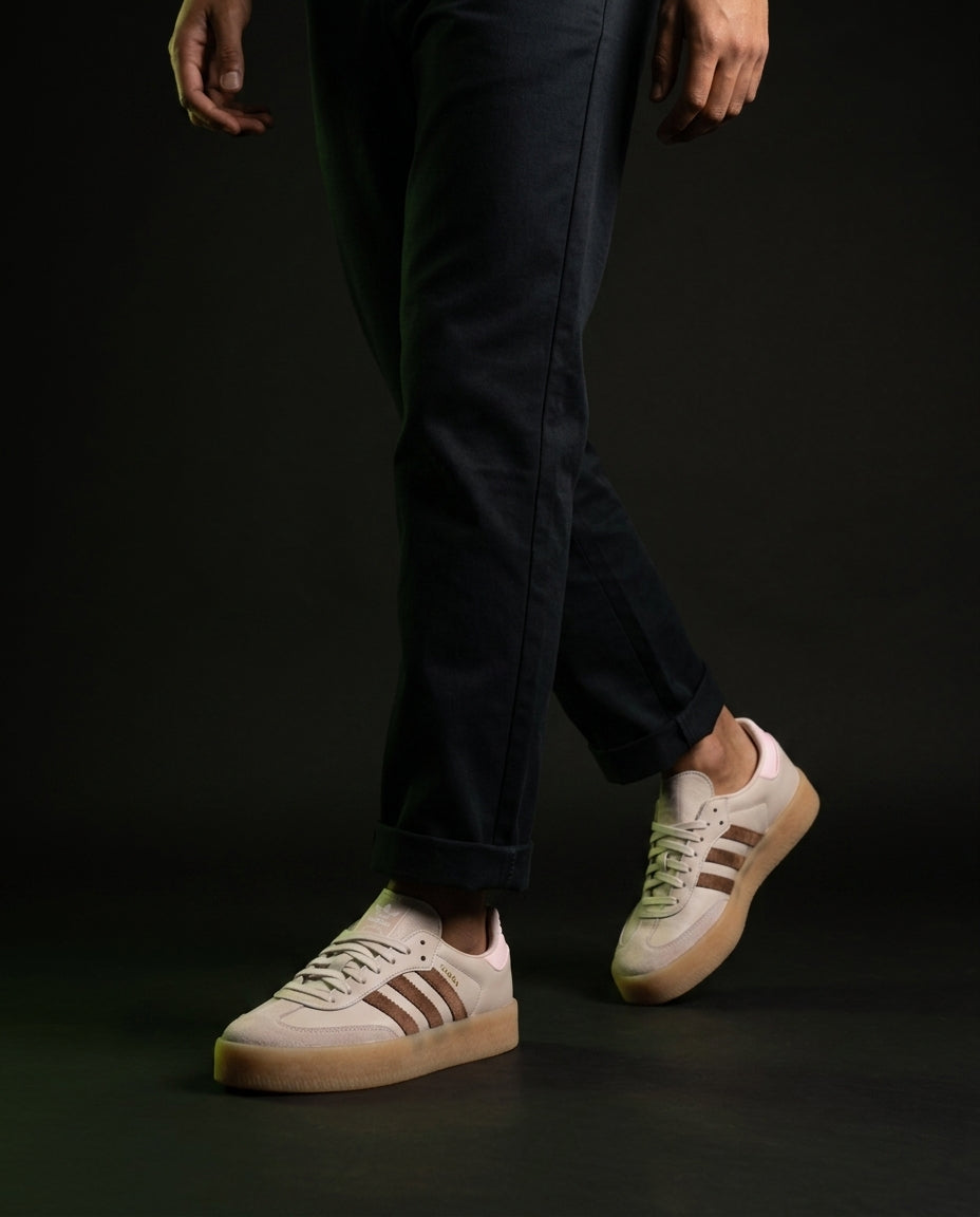 AD Leather Gum-Sole Platform Trainer Cream Brown Pink