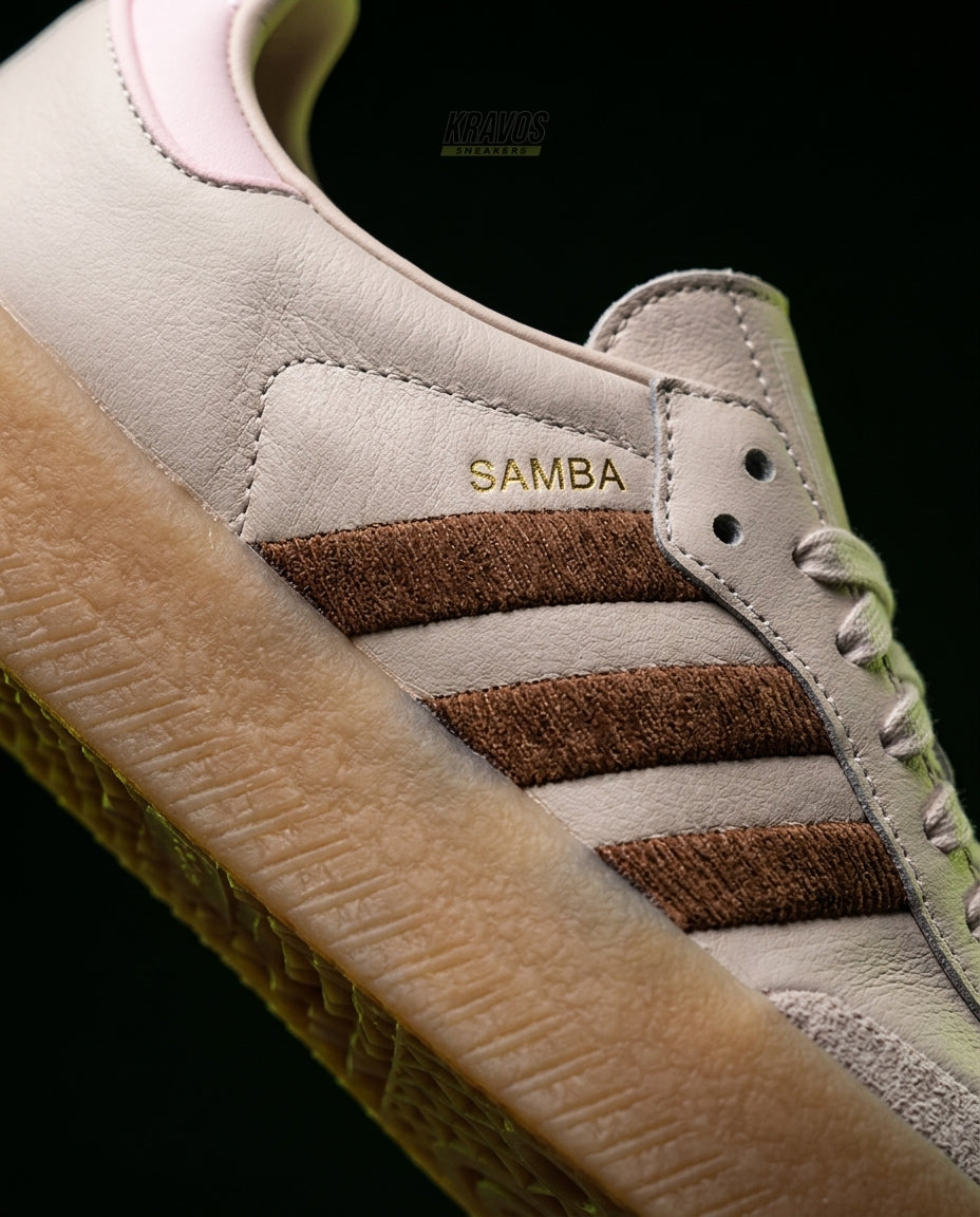 AD Leather Gum-Sole Platform Trainer Cream Brown Pink