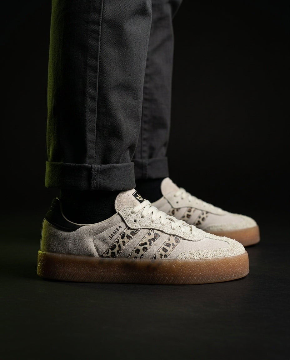 AD Leather Gum-Sole Platform Trainer Cream Leopard Gum