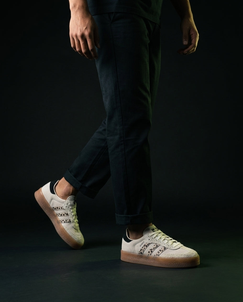 AD Leather Gum-Sole Platform Trainer Cream Leopard Gum