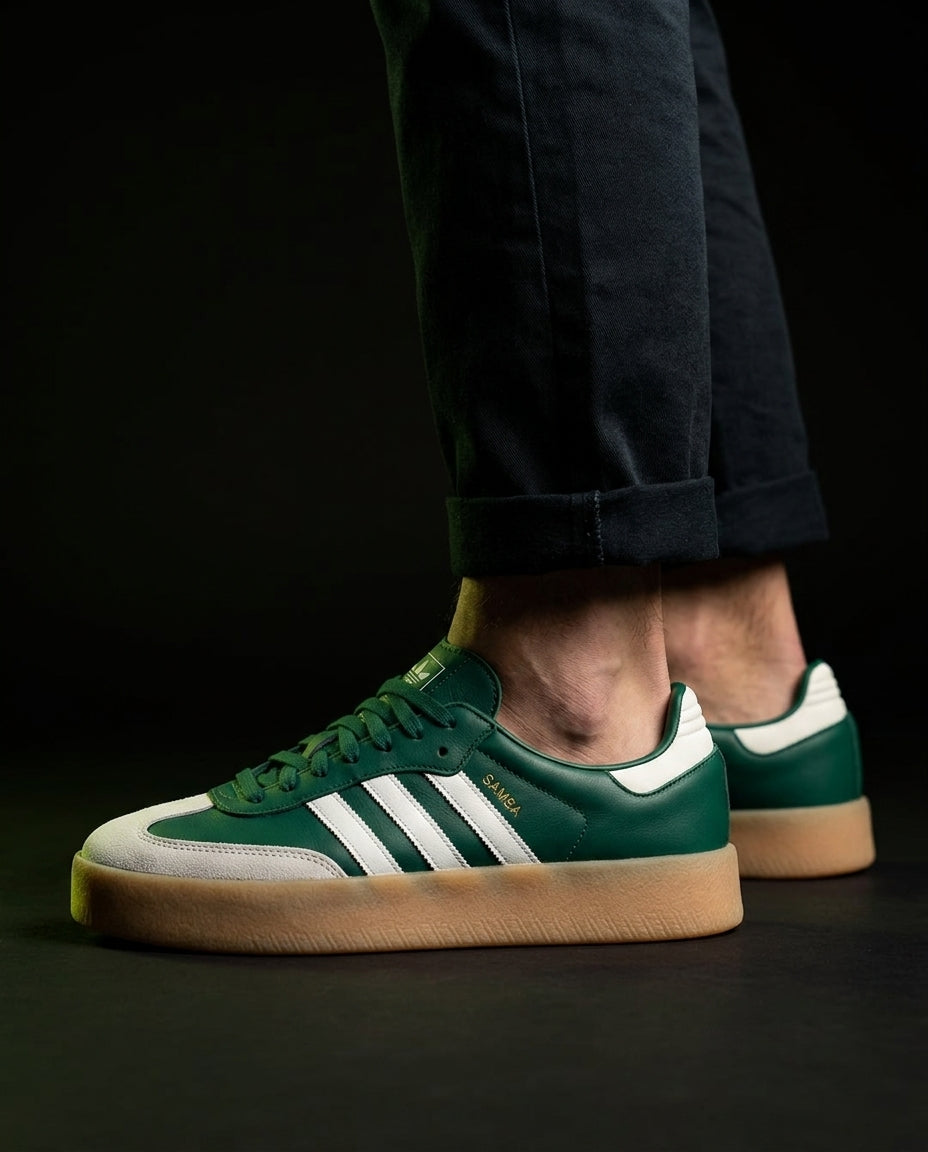 AD Leather Gum-Sole Platform Trainer Green White Gum