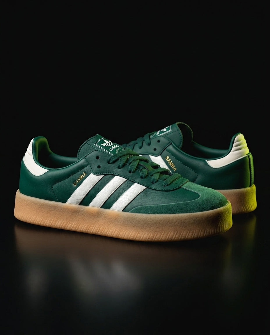 AD Leather Gum-Sole Platform Trainer Green White Gum