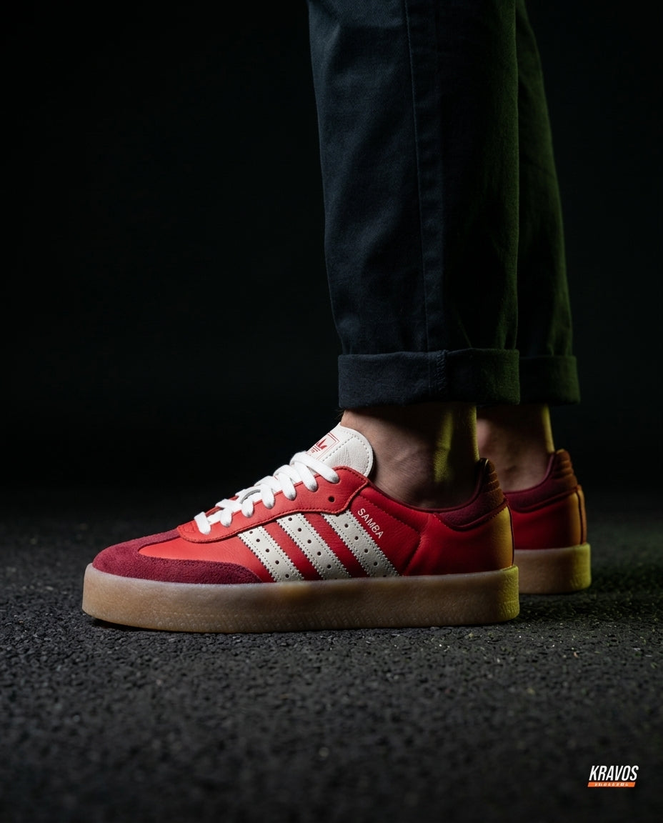 AD Leather Gum-Sole Platform Trainer Red Burgundy Gum