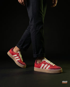 AD Leather Gum-Sole Platform Trainer Red Burgundy Gum