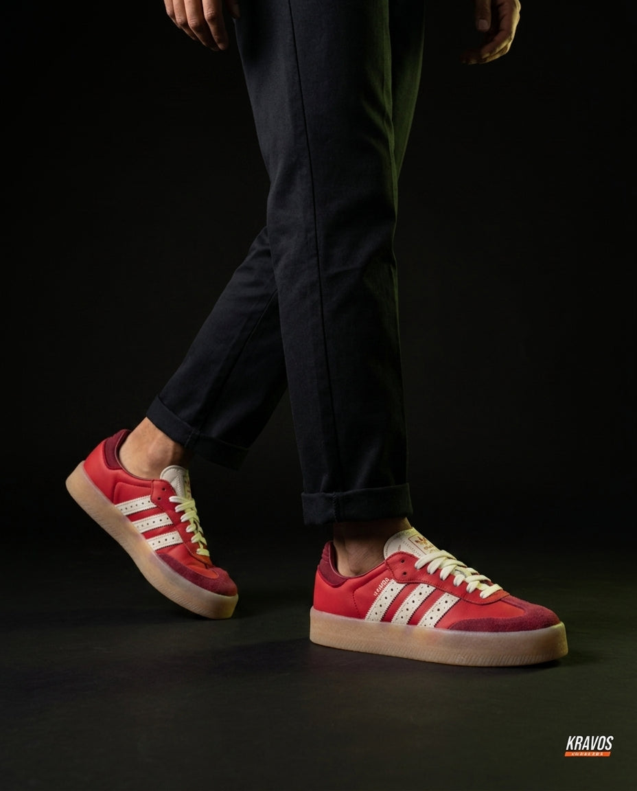 AD Leather Gum-Sole Platform Trainer Red Burgundy Gum