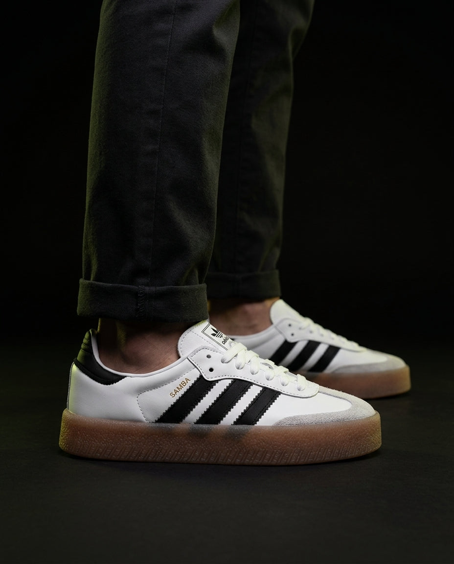 AD Leather Gum-Sole Platform Trainer White Black Gum