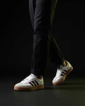 AD Leather Gum-Sole Platform Trainer White Burgundy Gum