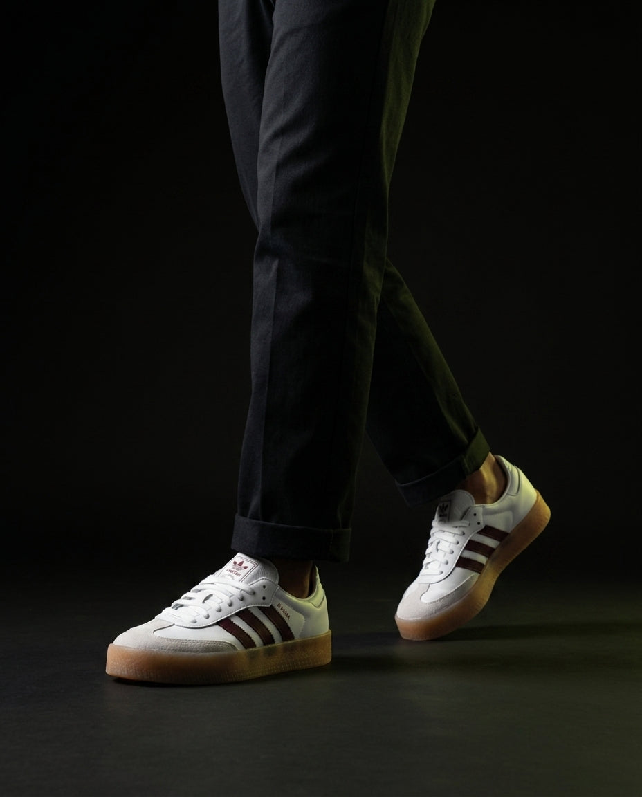 AD Leather Gum-Sole Platform Trainer White Burgundy Gum