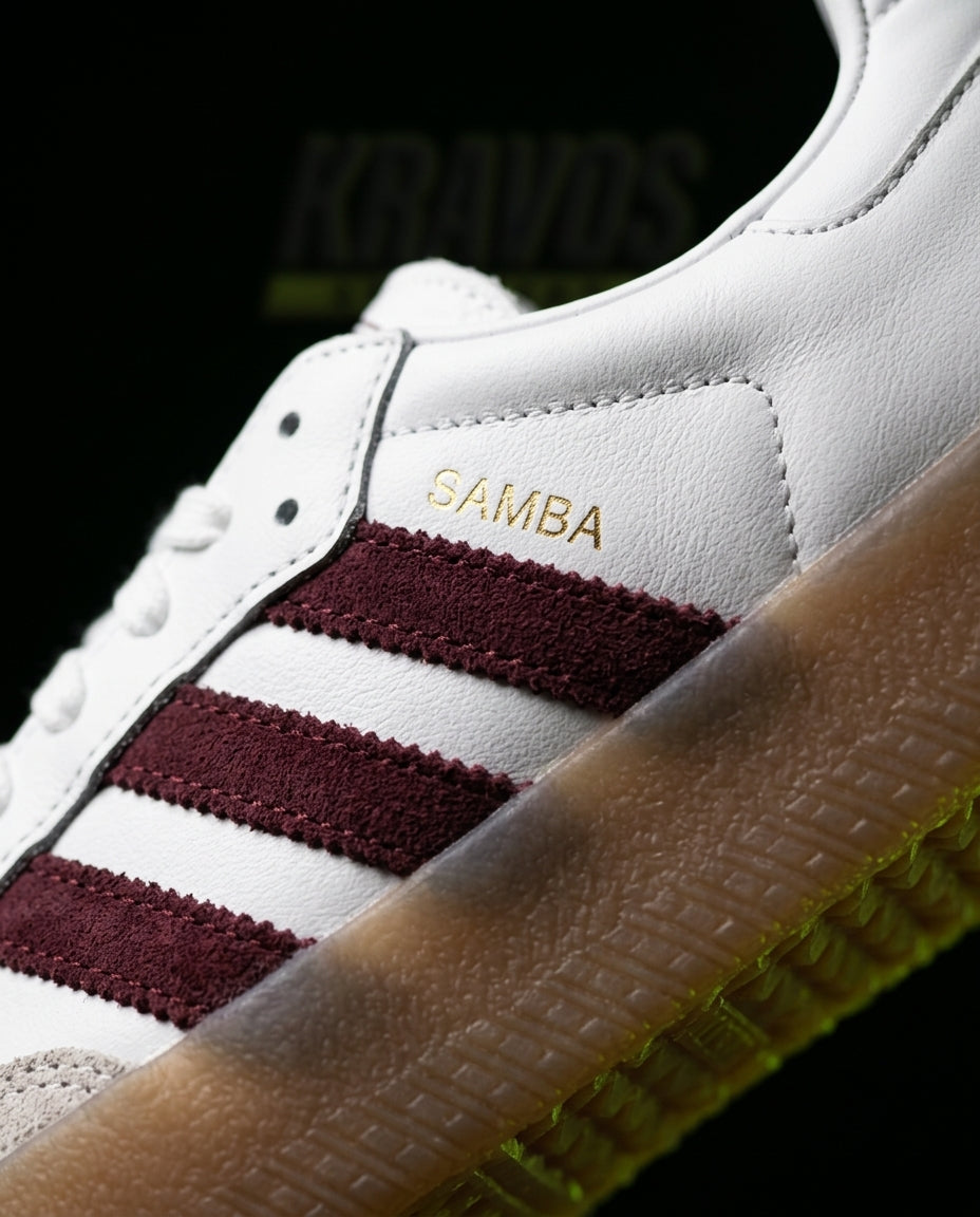 AD Leather Gum-Sole Platform Trainer White Burgundy Gum