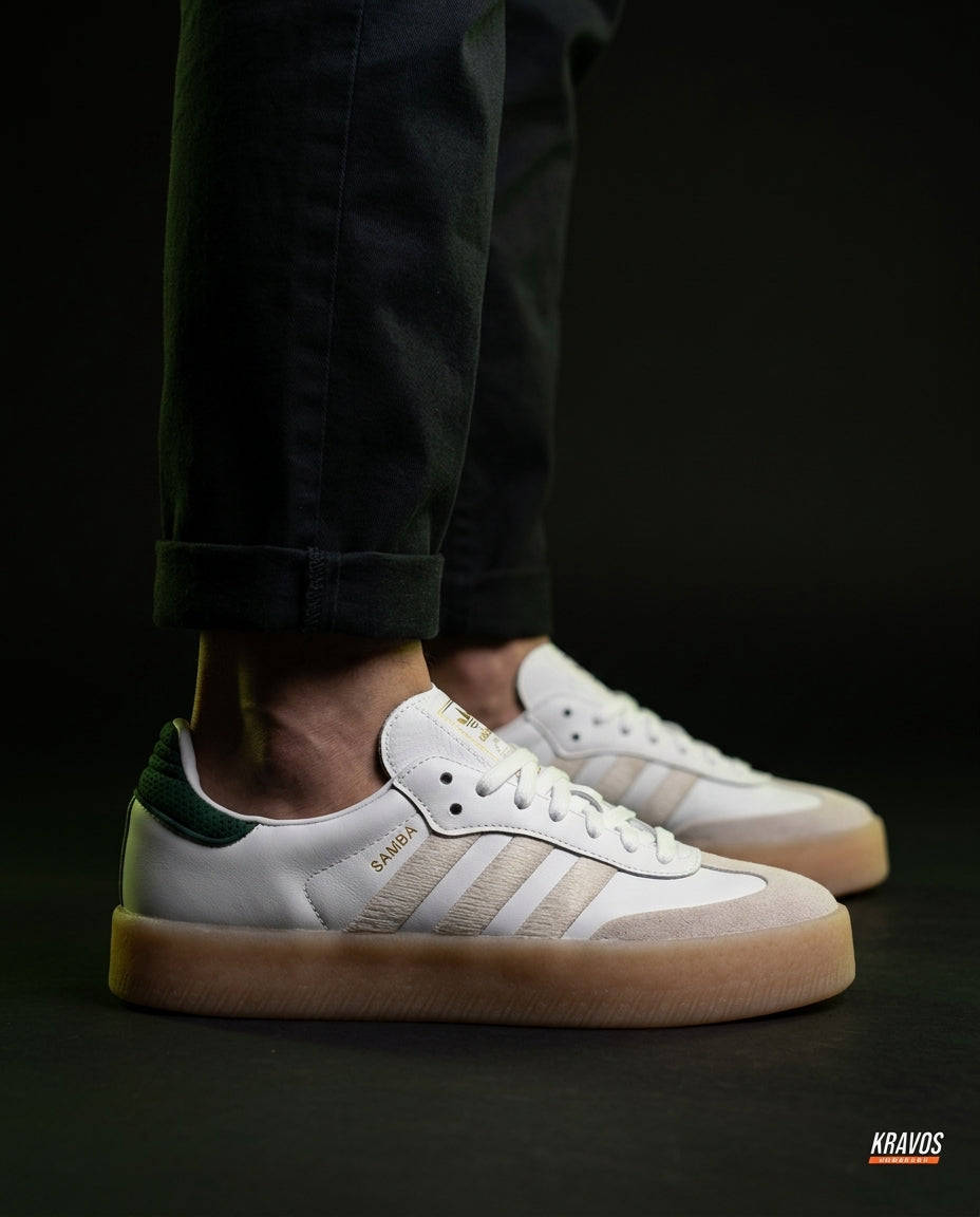 AD Leather Gum-Sole Platform Trainer White Green Gum