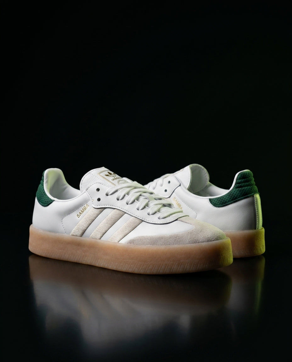 AD Leather Gum-Sole Platform Trainer White Green Gum