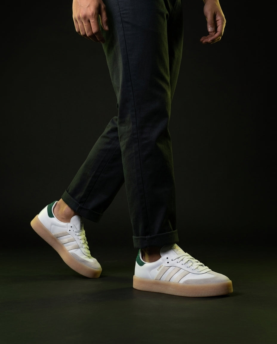 AD Leather Gum-Sole Platform Trainer White Green Gum