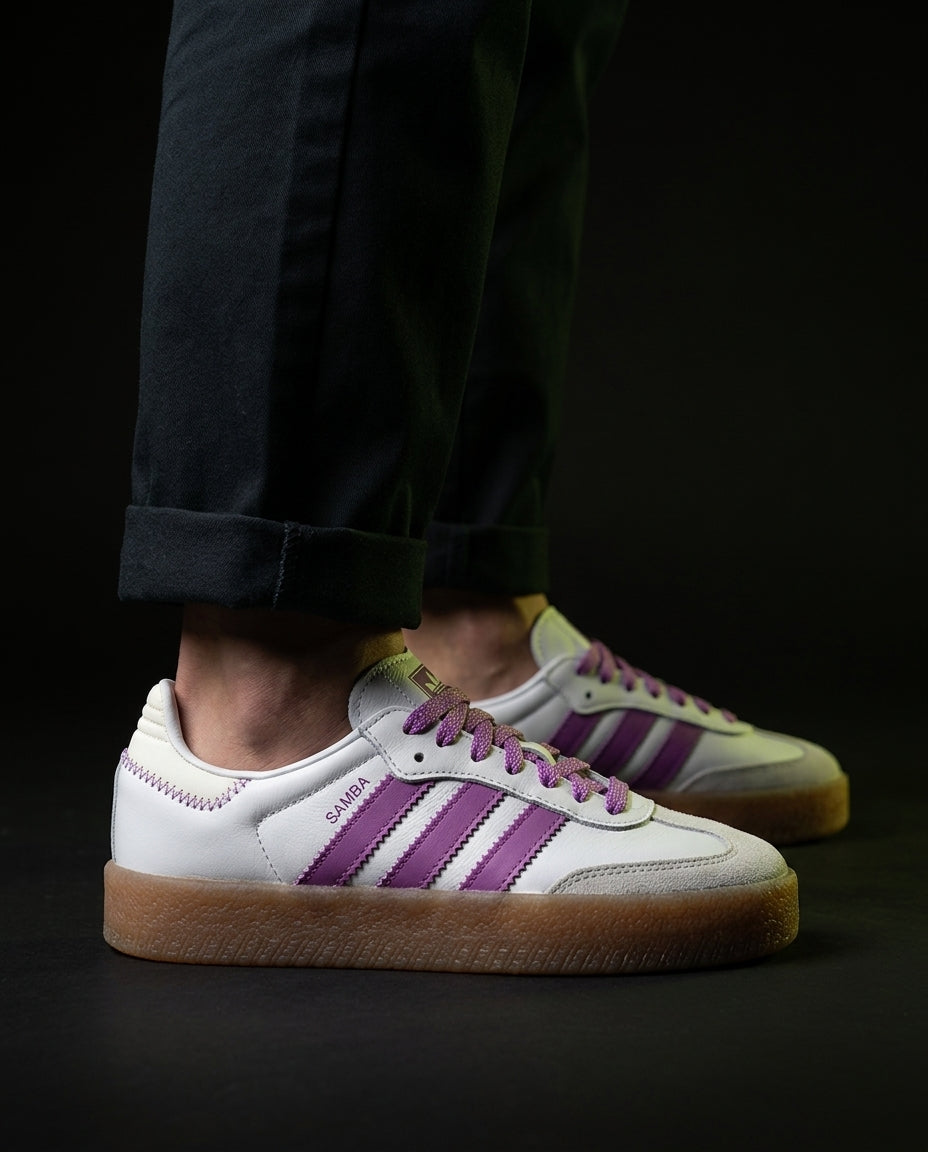 AD Leather Gum-Sole Platform Trainer White Purple Gum