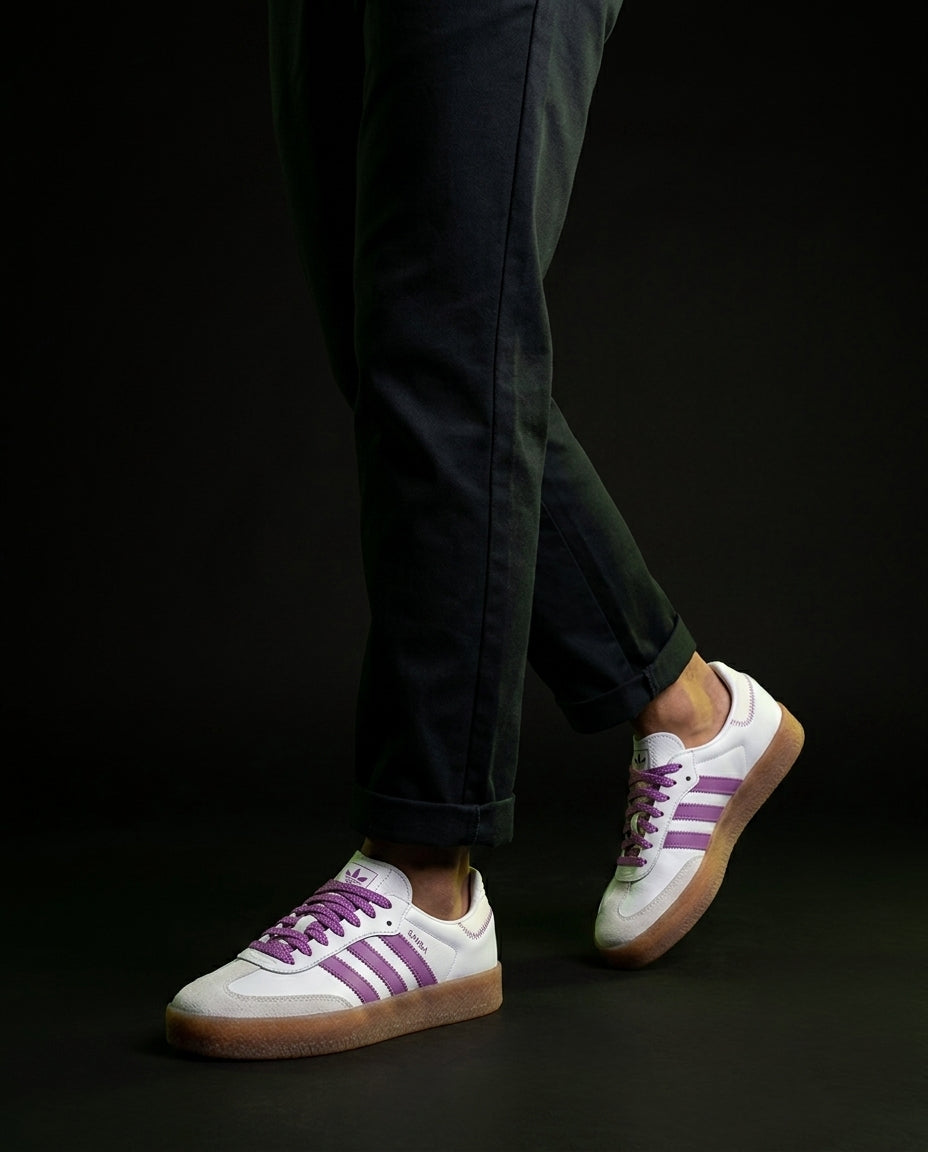 AD Leather Gum-Sole Platform Trainer White Purple Gum