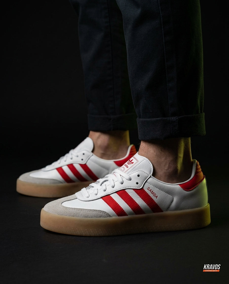 AD Leather Gum-Sole Platform Trainer White Red Gum