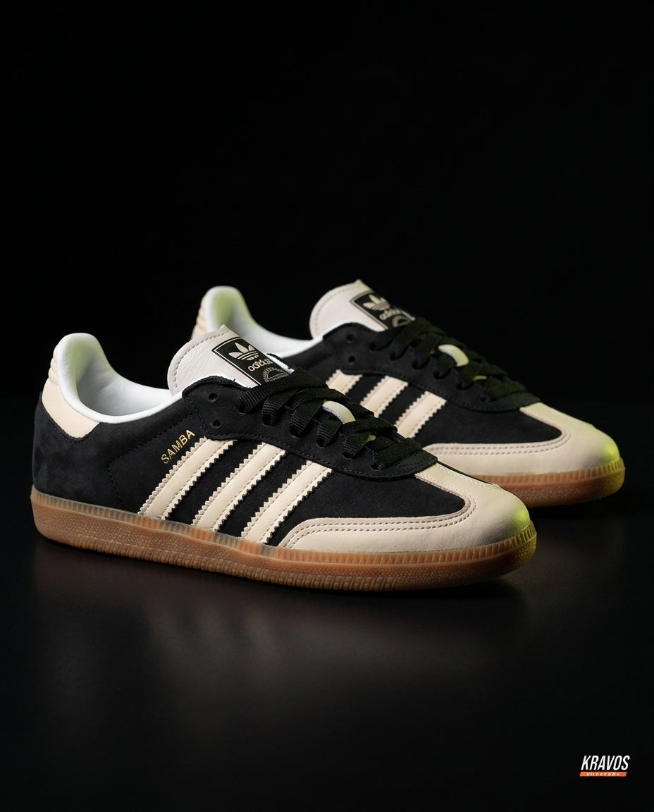 AD Leather Gum-Sole Terrace Trainer Black Black Cream Gum