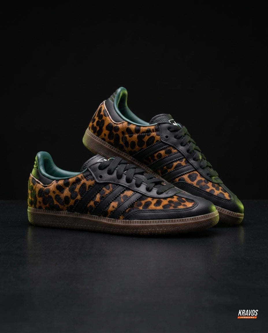 AD Leather Gum-Sole Terrace Trainer Black Black Leopard Gum