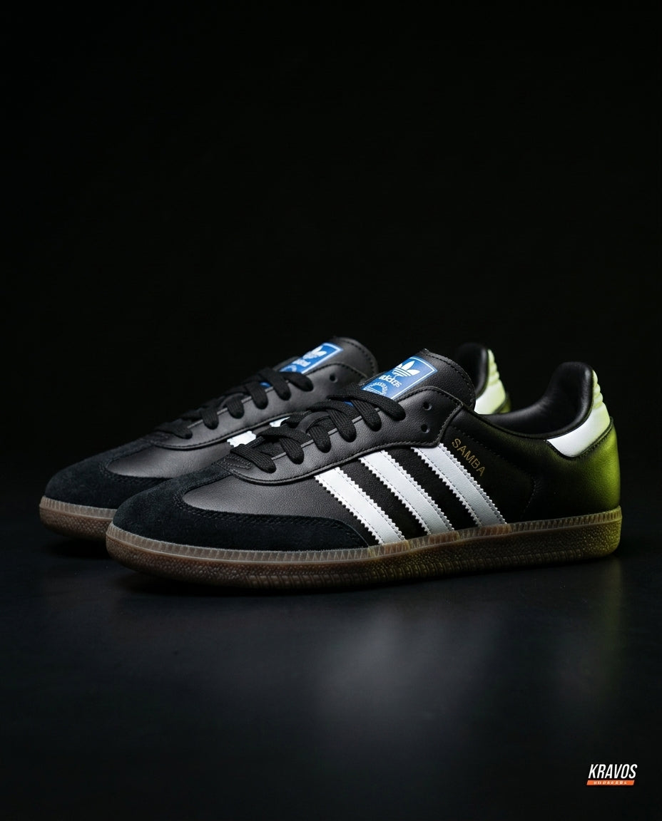 AD Leather Gum-Sole Terrace Trainer Black Black White Gum