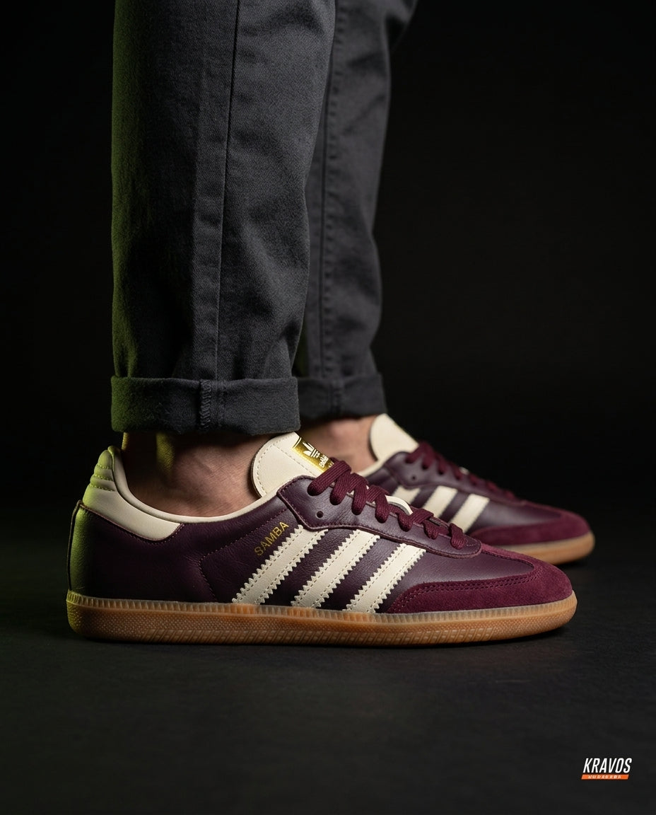 AD Leather Gum-Sole Terrace Trainer Red Burgundy Cream Gum