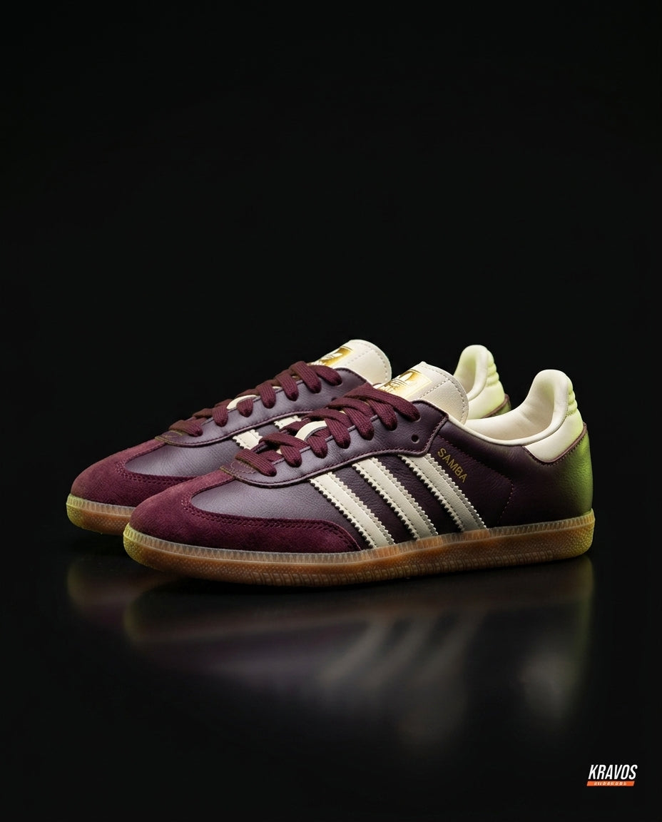 AD Leather Gum-Sole Terrace Trainer Red Burgundy Cream Gum
