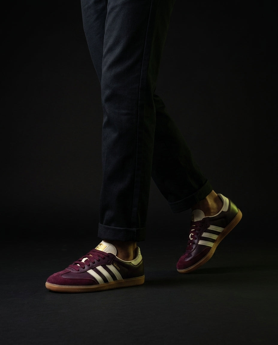 AD Leather Gum-Sole Terrace Trainer Red Burgundy Cream Gum